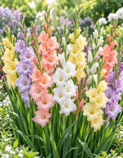 pastelliväriset gladiolukset